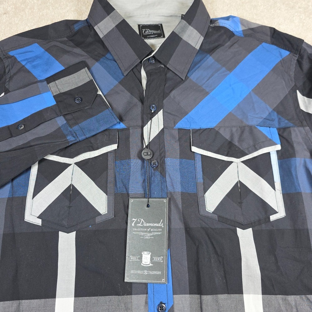 7 Diamonds Harvest Moon Button Down Shirt Mens XL Blue Black Plaid SMK-4098 NEW